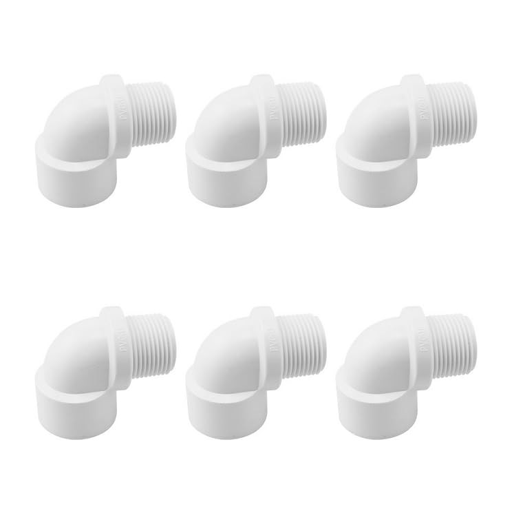 6PCS White 90 degree Street Elbow Coupling 3/4» PVC Male Thread to Female Threa