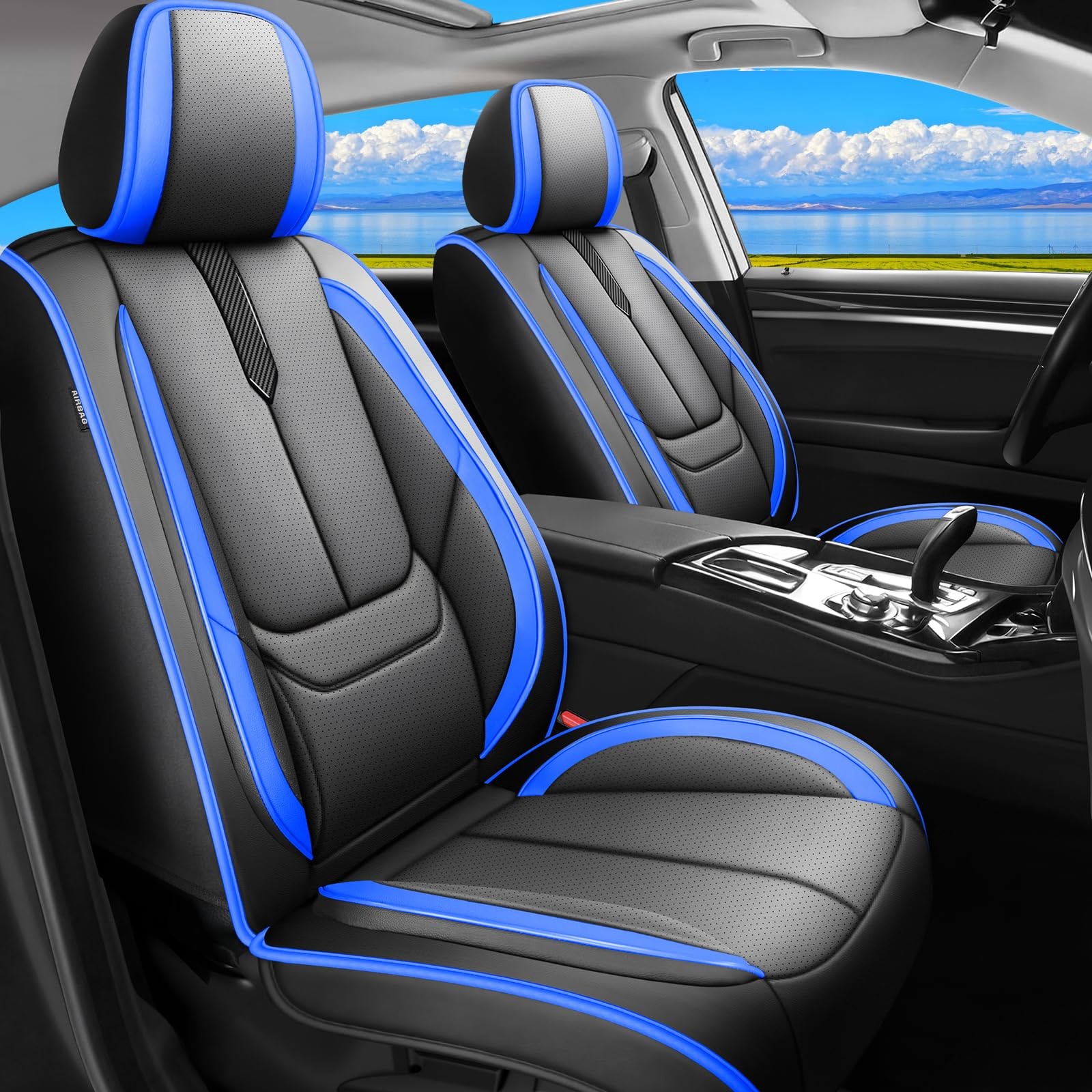 Jeep Patriot Seat Covers 2007-2017 Waterproof Leather Airbag Full Set Black Blue