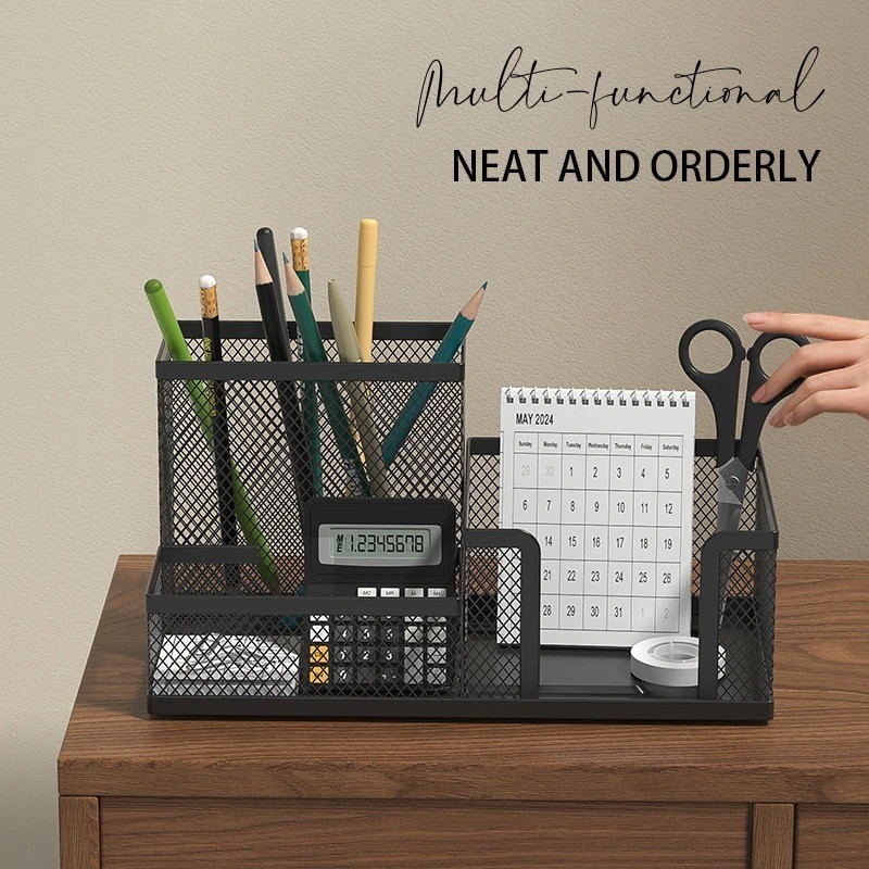 Black Mesh Desk Organizer 3 Tier Storage with Pencil Holder Office Home Use