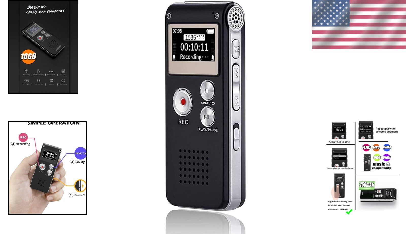 High-Quality Digital Voice Recorder – 1536kbps with Voice Activation & Playback