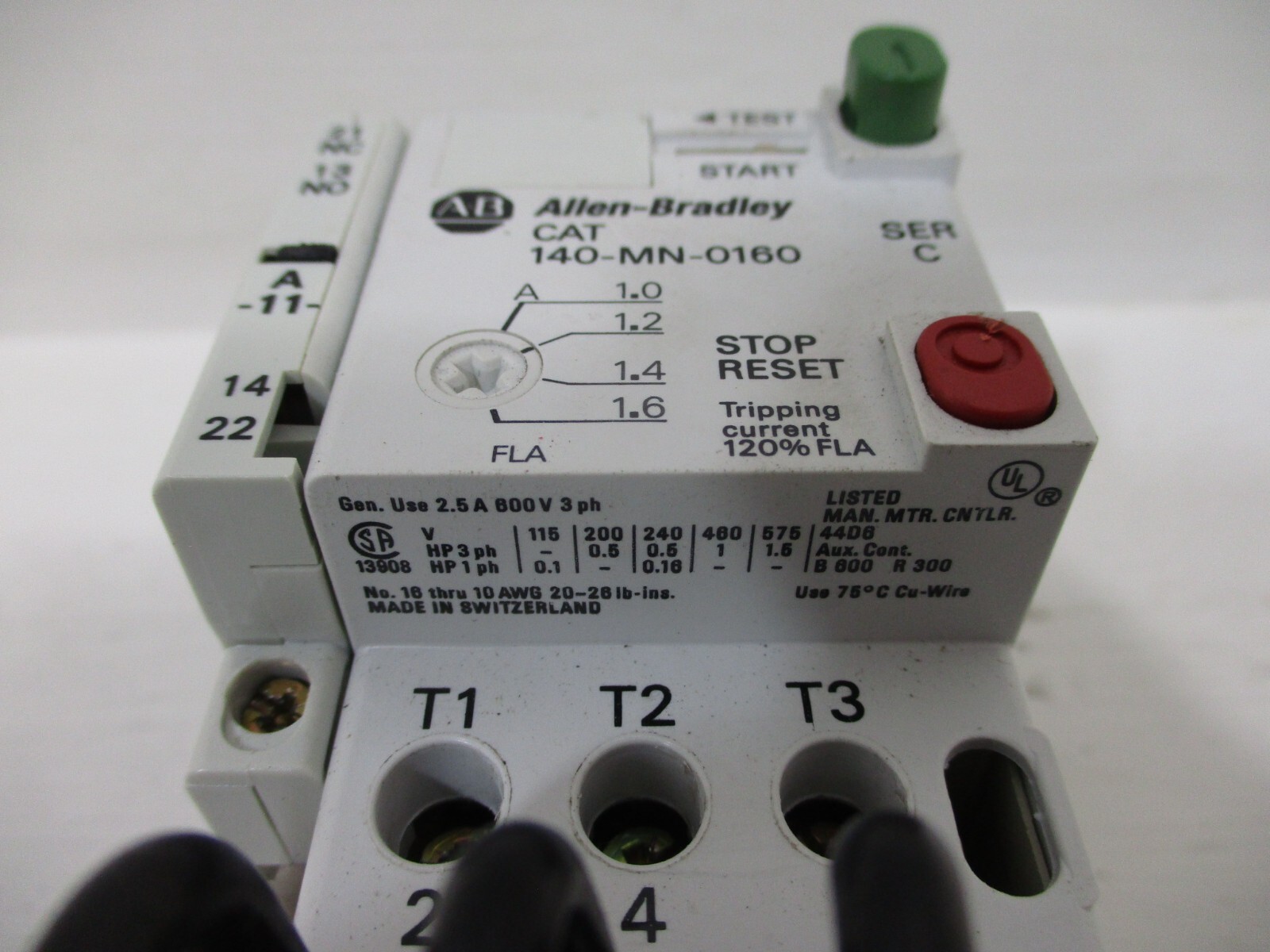 Allen Bradley 140-MN-0160 Manual Motor Starter 100-A18ND3 120V Coil 1-1.6 Amp