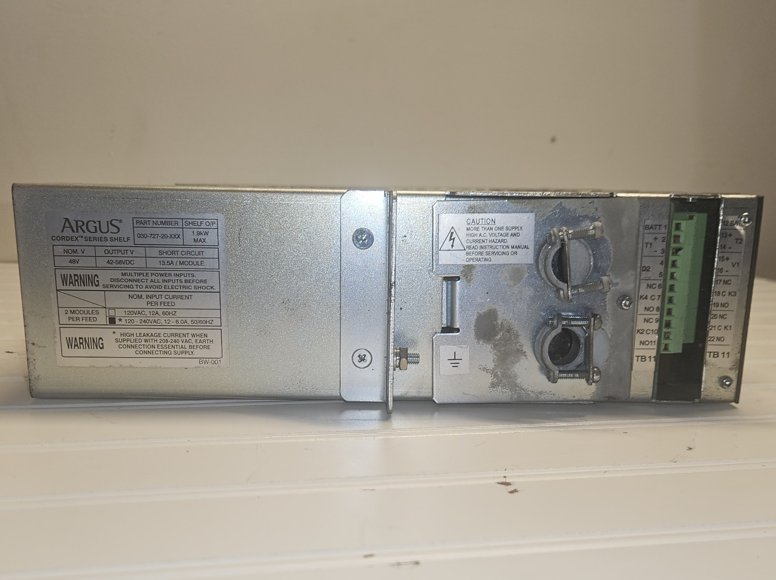 ALPHA / ARGUS 48VDC CORDEX 1.9kW RECTIFIER SHELF SYSTEM 120/240VAC IN 48VDC OUT