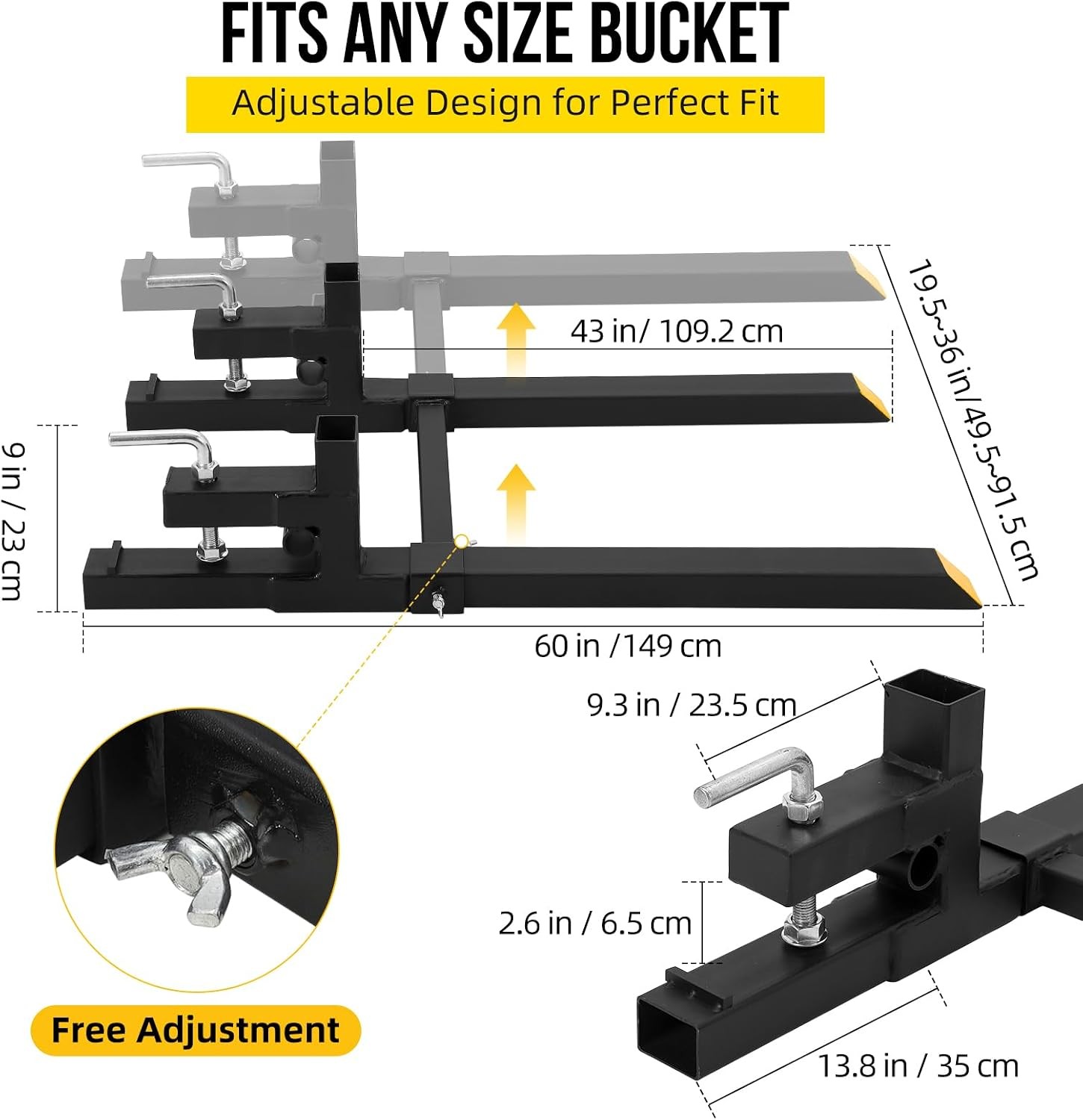 43″ Clamp on Pallet Forks 2000lbs Tractor Bucket Forks Quick Attach Pallet Fork