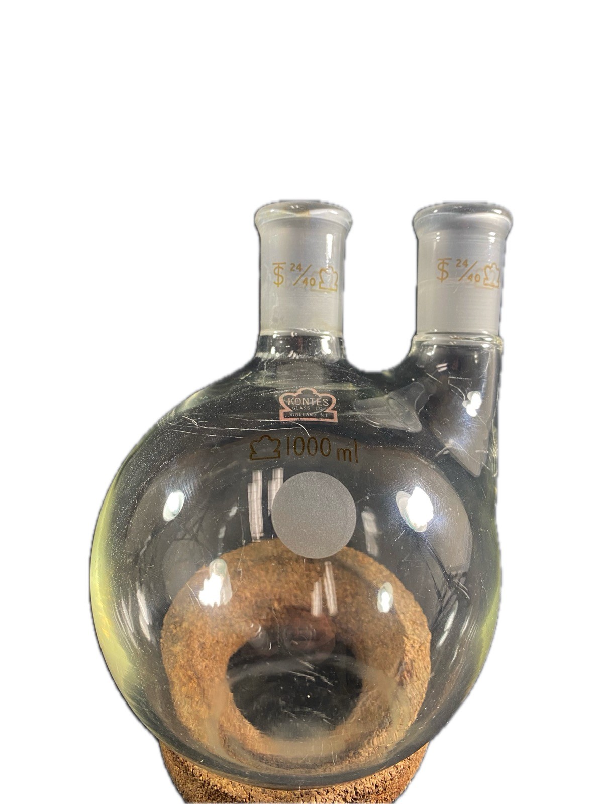 KIMBLE KONTES Two-Neck Vertical Round Bottom Flask CN 24/40 SN 24/40 605000-1424