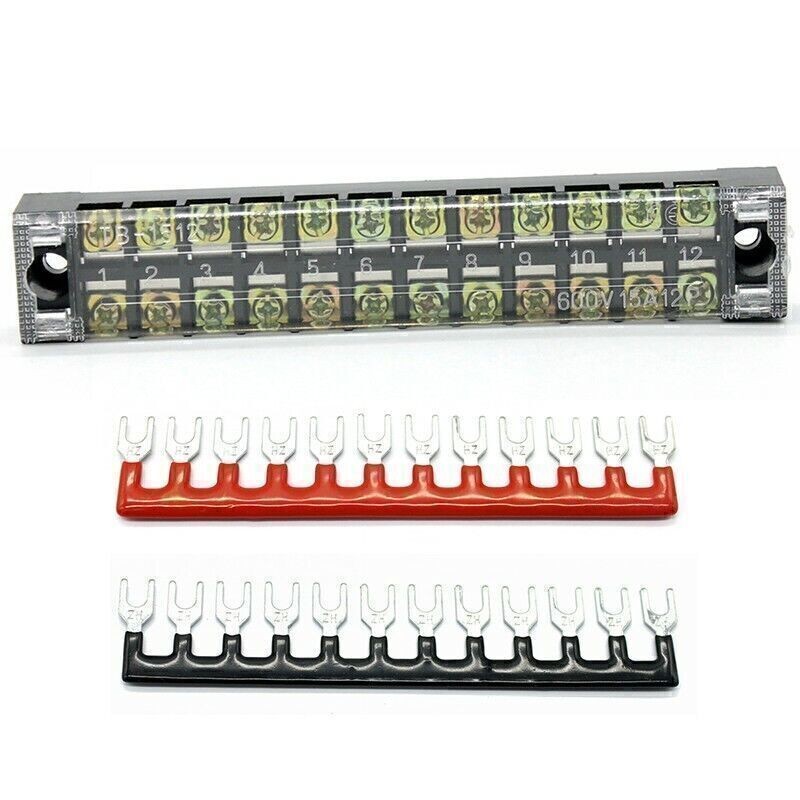 12-Positions Dual Row 600V 15A Screw Terminal Blocks Pre-Insulated Barrier Strip