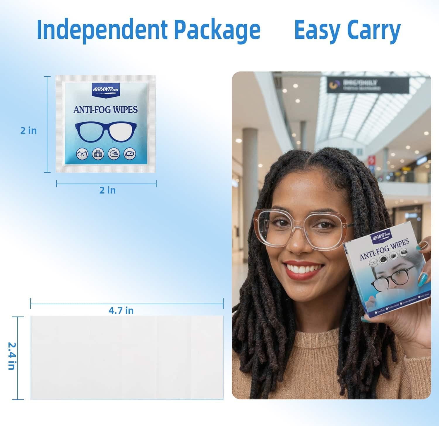 Ageantscom Anti-Fog Wipes for Glasses – Eye 1 Count (Pack of 100), Blue