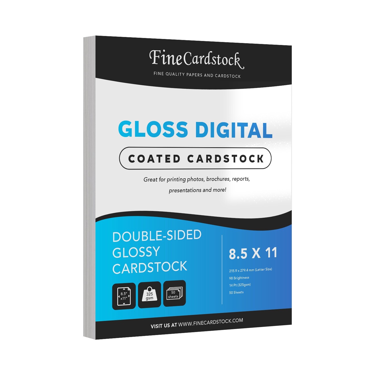 Extra Thick Glossy Cardstock (C2S) Gloss – 14 Pt (325gsm) – 8.5 x 11 – 50-Sheet