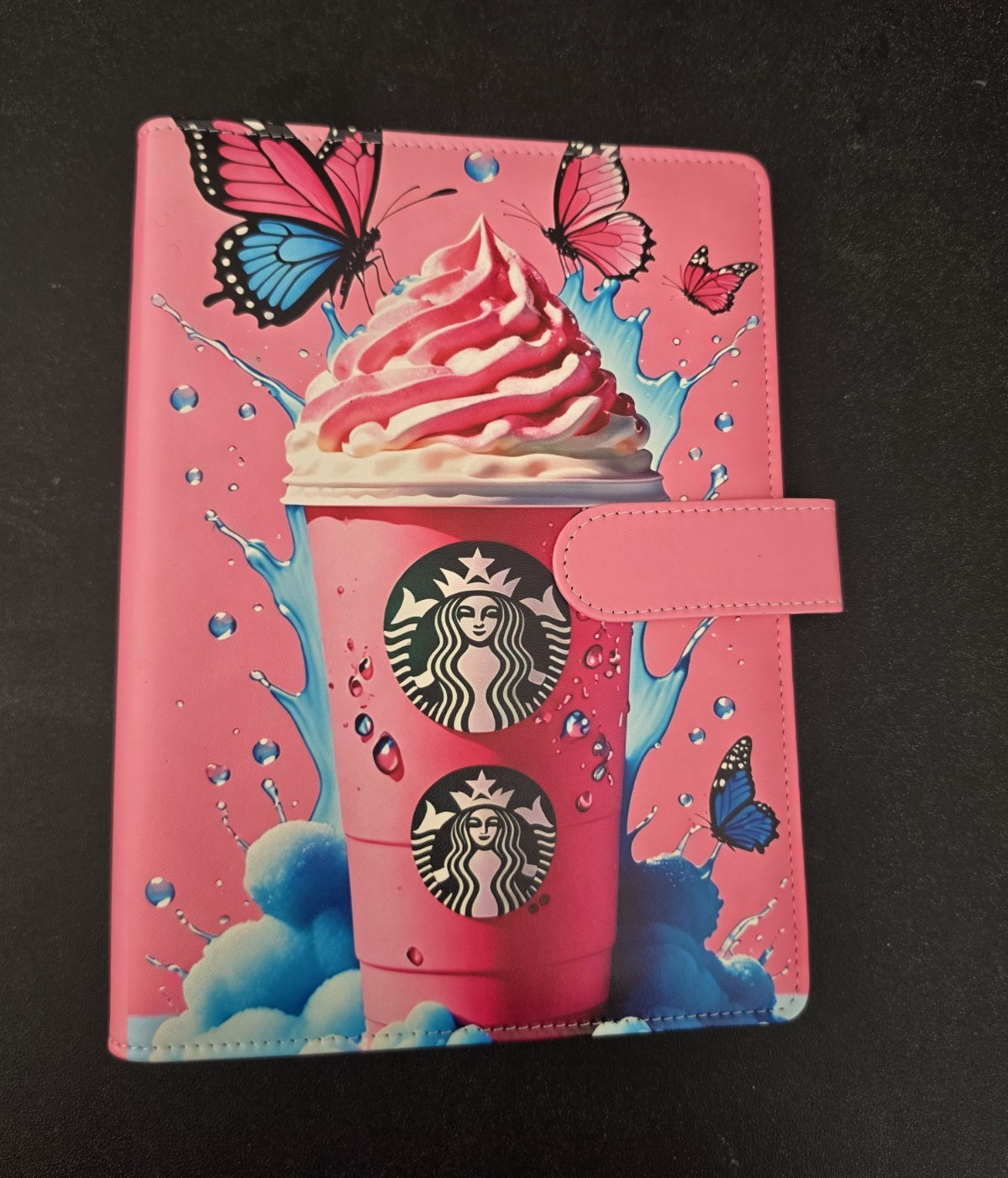 Starbucks Frappuccino Butterfly A5 6-Ring Daily Use Binder, Pink/Blue Plastic