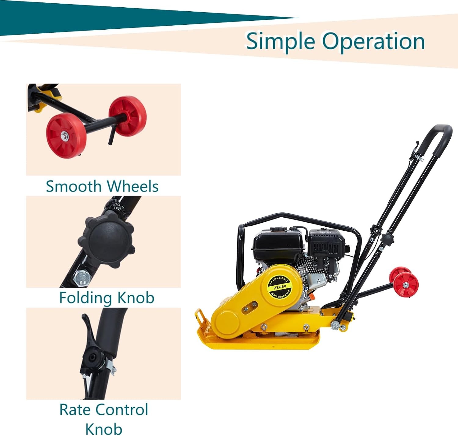 Plate Compactor Rammer Dirt Soil Asphalt Tamper 7HP 212CC Gas Jump Jack Tamper