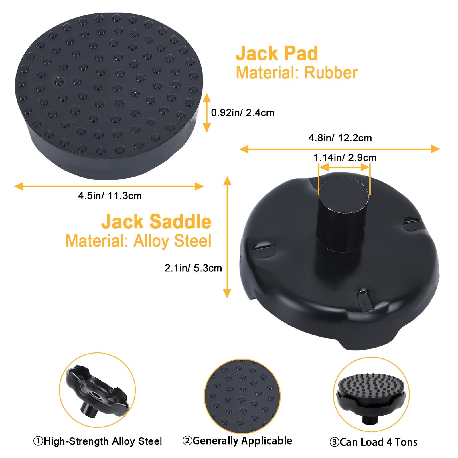 Floor Jack Saddle, Saddle with Rubber Pad, 4.8 Inch in black