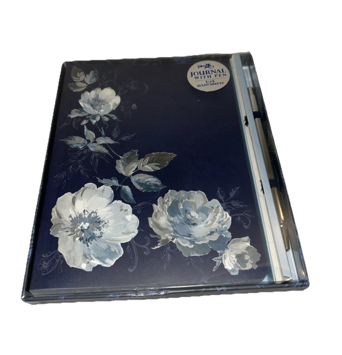Punch Studio Navy Blue Floral Gold Embellished Hardcover Journal & Pen Set