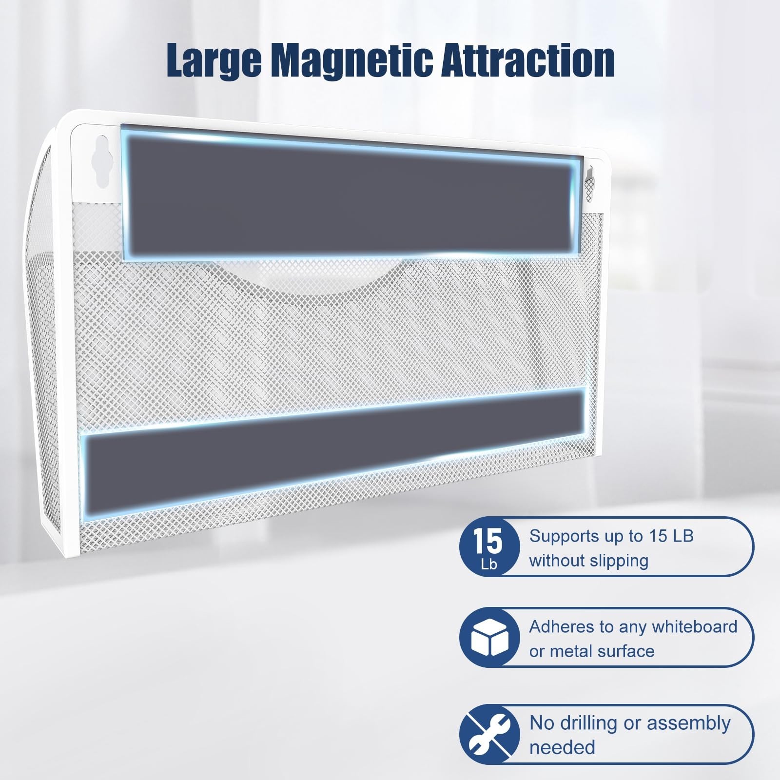 LQPAFZ 6PCS Magnetic File Holder White Metal Wire Mesh 13.5 x 2 x 8.5 inches