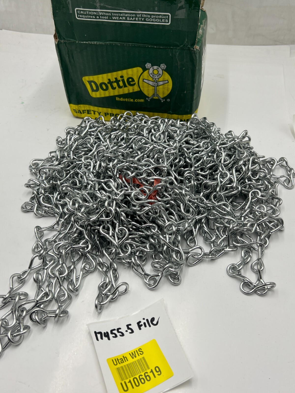 QTY 100 L.H. Dottie #10 Gauge Bright Galvanized Jack Chain Low Carbon Steel