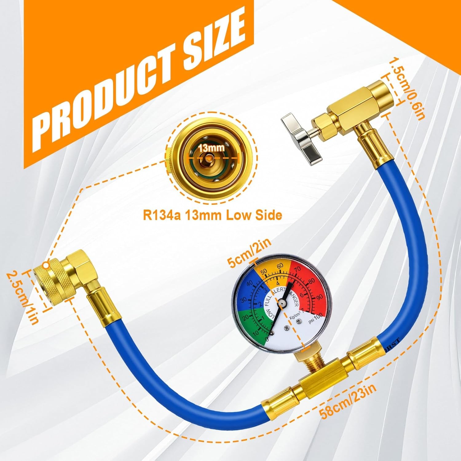 R134A Car AC Refrigerant Charge Hose Kit Recharge Hose with Gauge,1/2” Can Tap