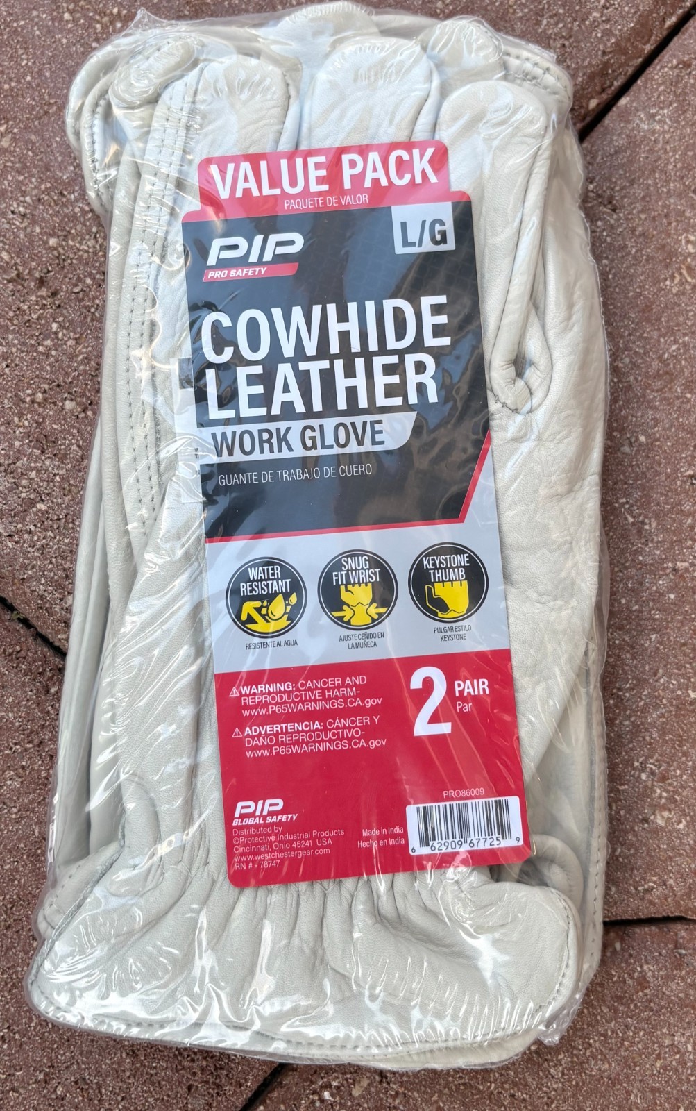 LOT of 10 (20 pairs) – PIP Pro Safety Cowhide Leather Work Glove Large