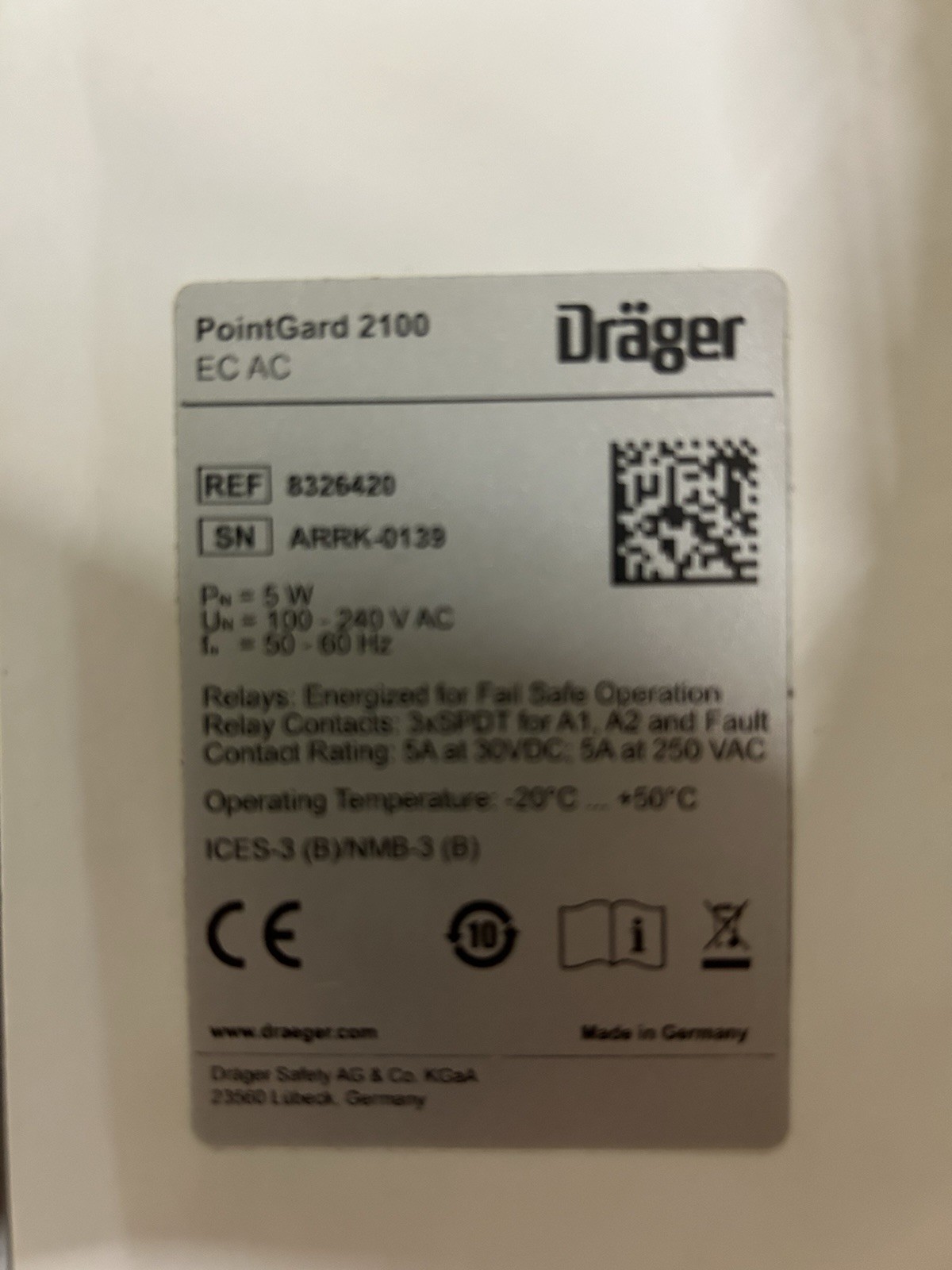 Dräger PointGard 2100 Gas Monitoring System – 8326420