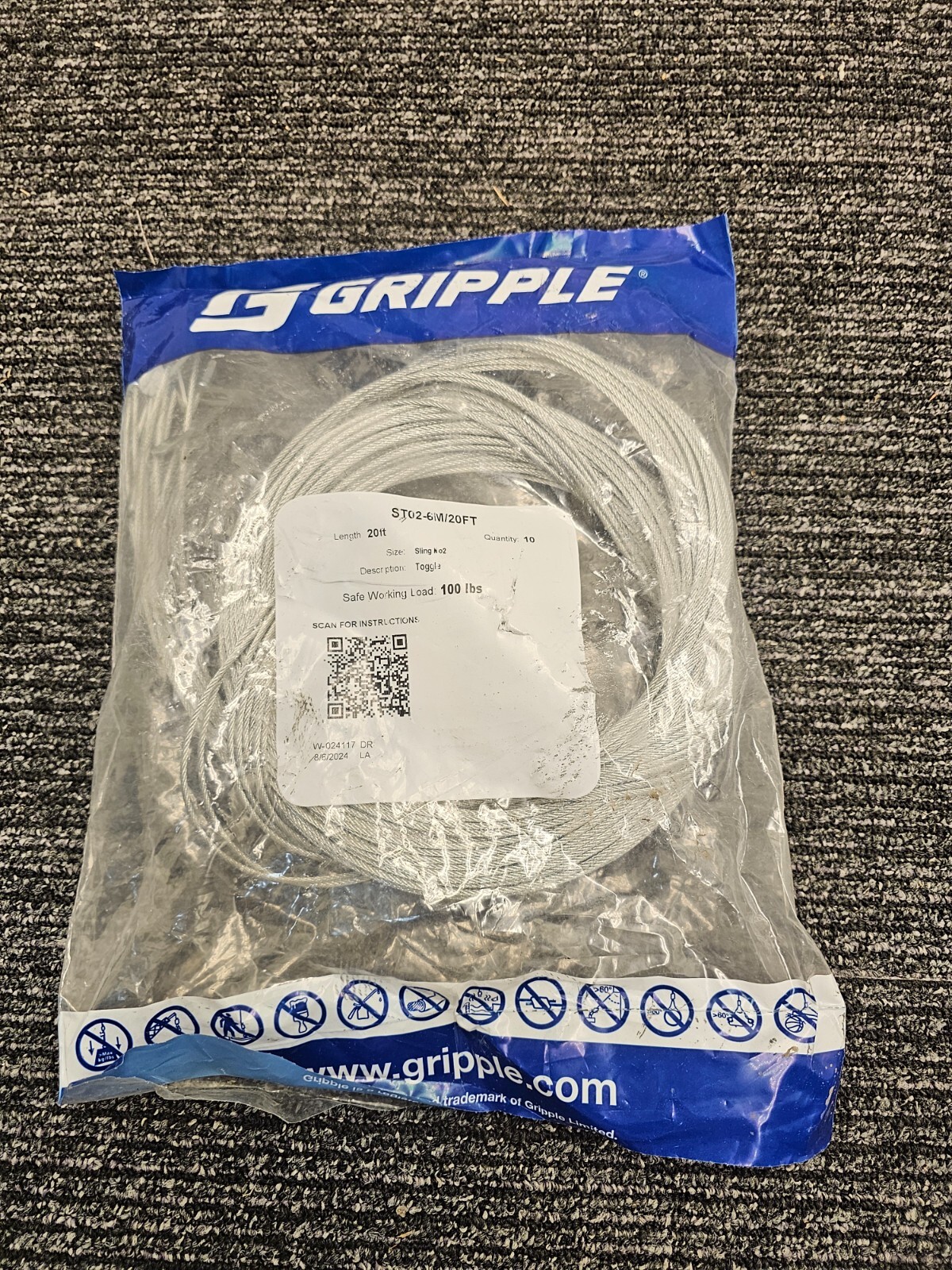 (QTY 10) GRIPPLE ST02-6M/20FT #2 Max. Safe Working Load 12 lbs 20′ Toggle 5/16″
