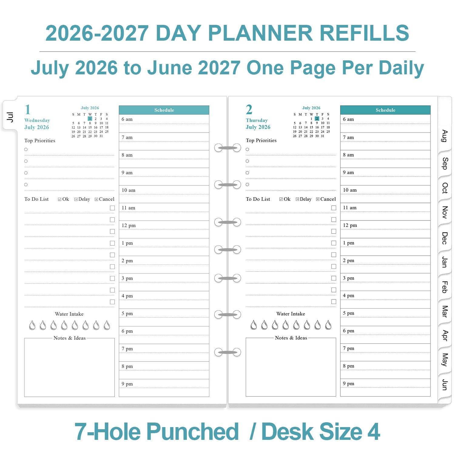 2026-2027 Planner Refills – One Page Per Day Daily & Monthly Planner, July 2026-