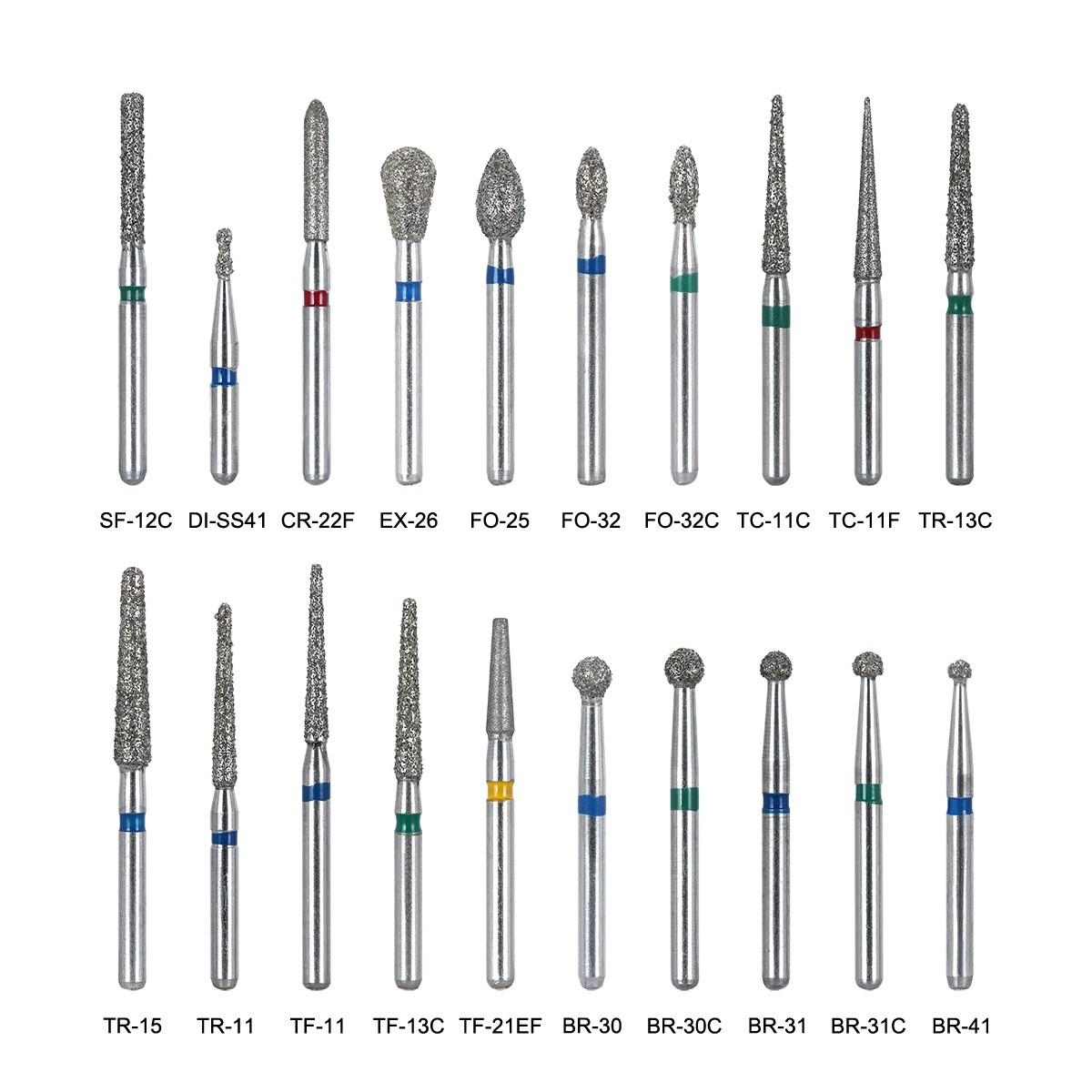 200pcs AZDENT Dental Diamond Burs Medium FG 1.6MM F High Speed Handpiece 20Types
