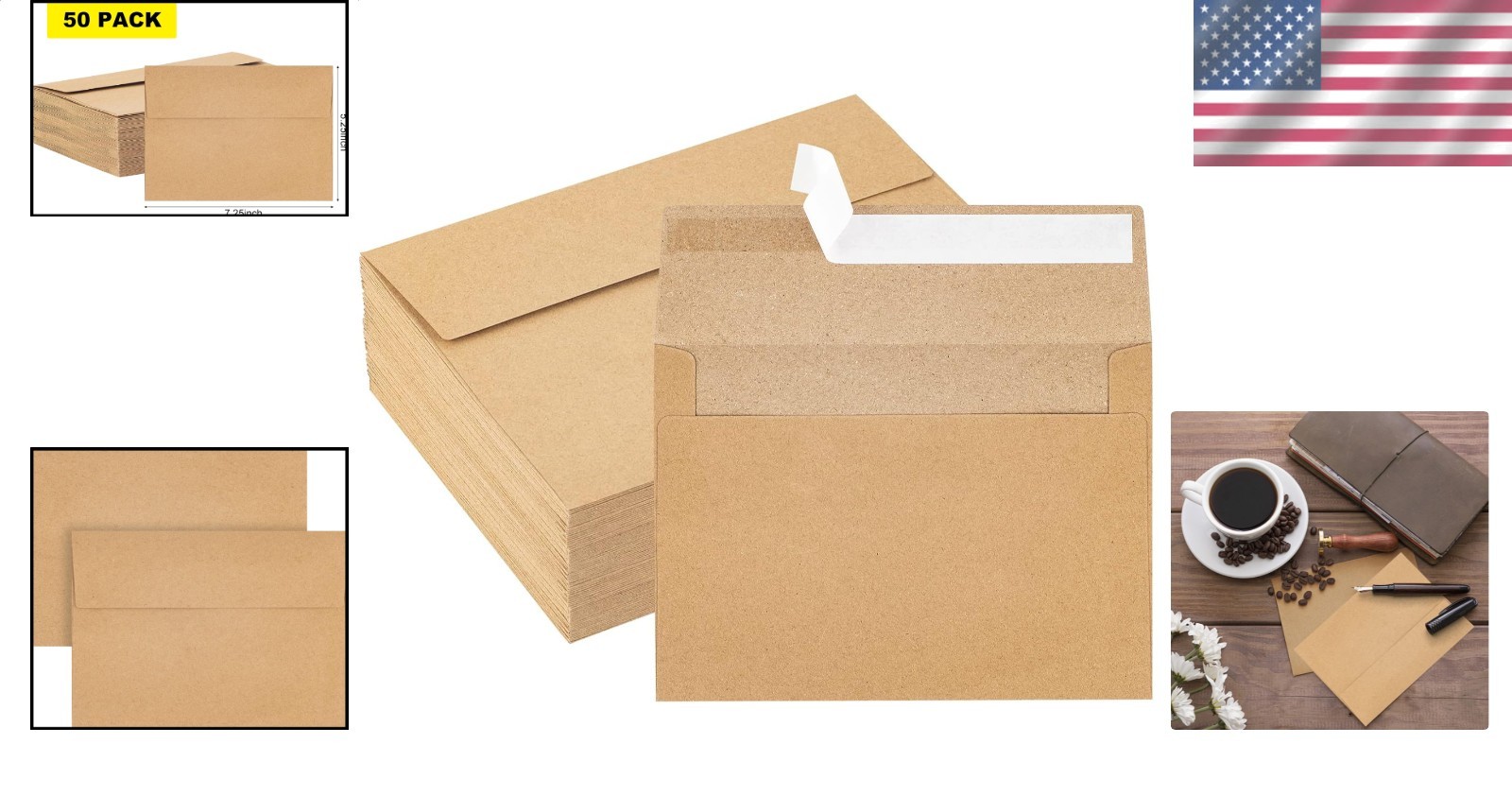 A7 Envelopes 50 Count Brown Self-Seal 5×7 Invitation Stationery Card