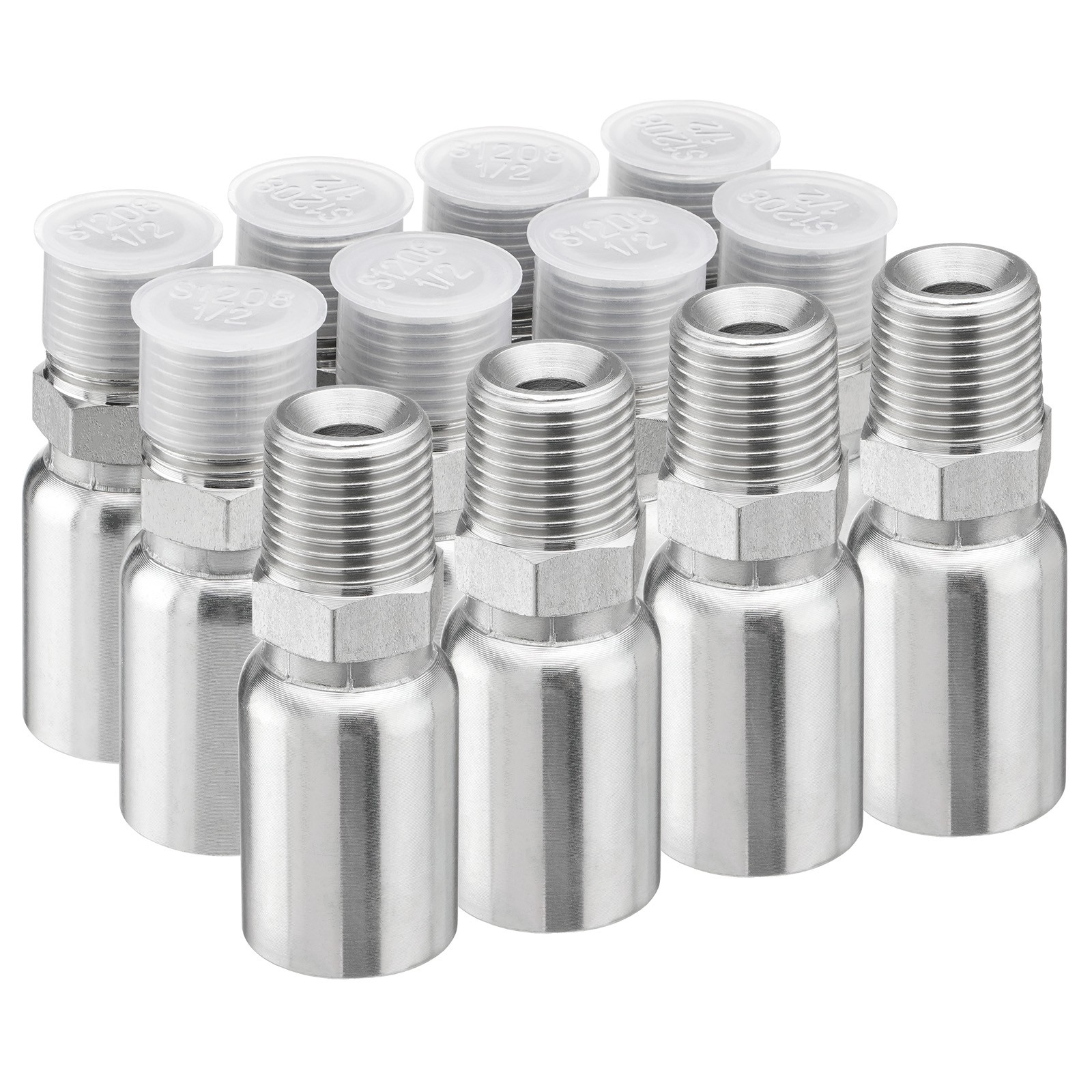 12Pack 1/2″ I.D. Hose x 1/2″ NPTF Male Hydraulic Hose End Crimp Fittings w/Cover