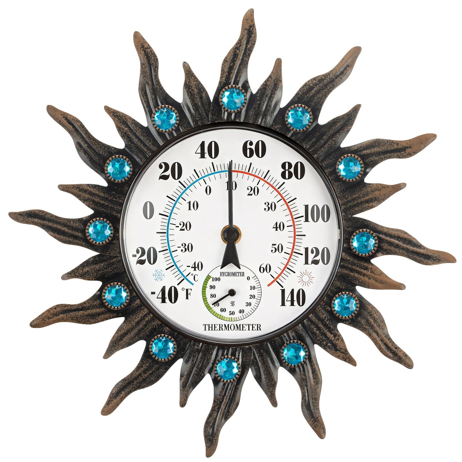 Retro Sun Wall Mounted Thermometer W/Hygrometer Waterproof Decorative Patio Yard