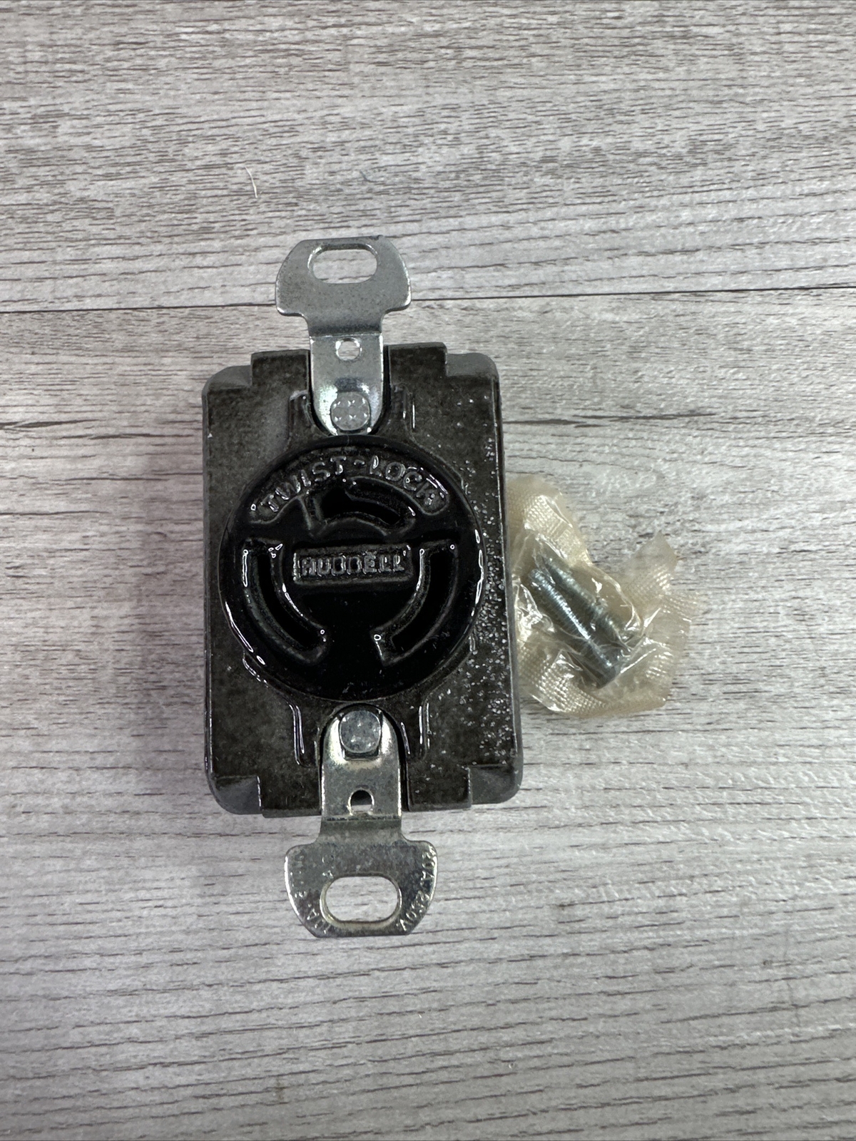 Vtg Hubbell 7310-G Twist-Lock Porcelain Grounded 3-Wire Outlets Bakelite Back