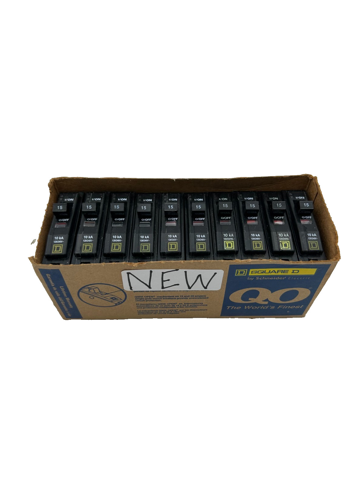 (10) New No Box Square D QO115 Circuit Breaker Plug-in 15A 1-Pole 120/240V