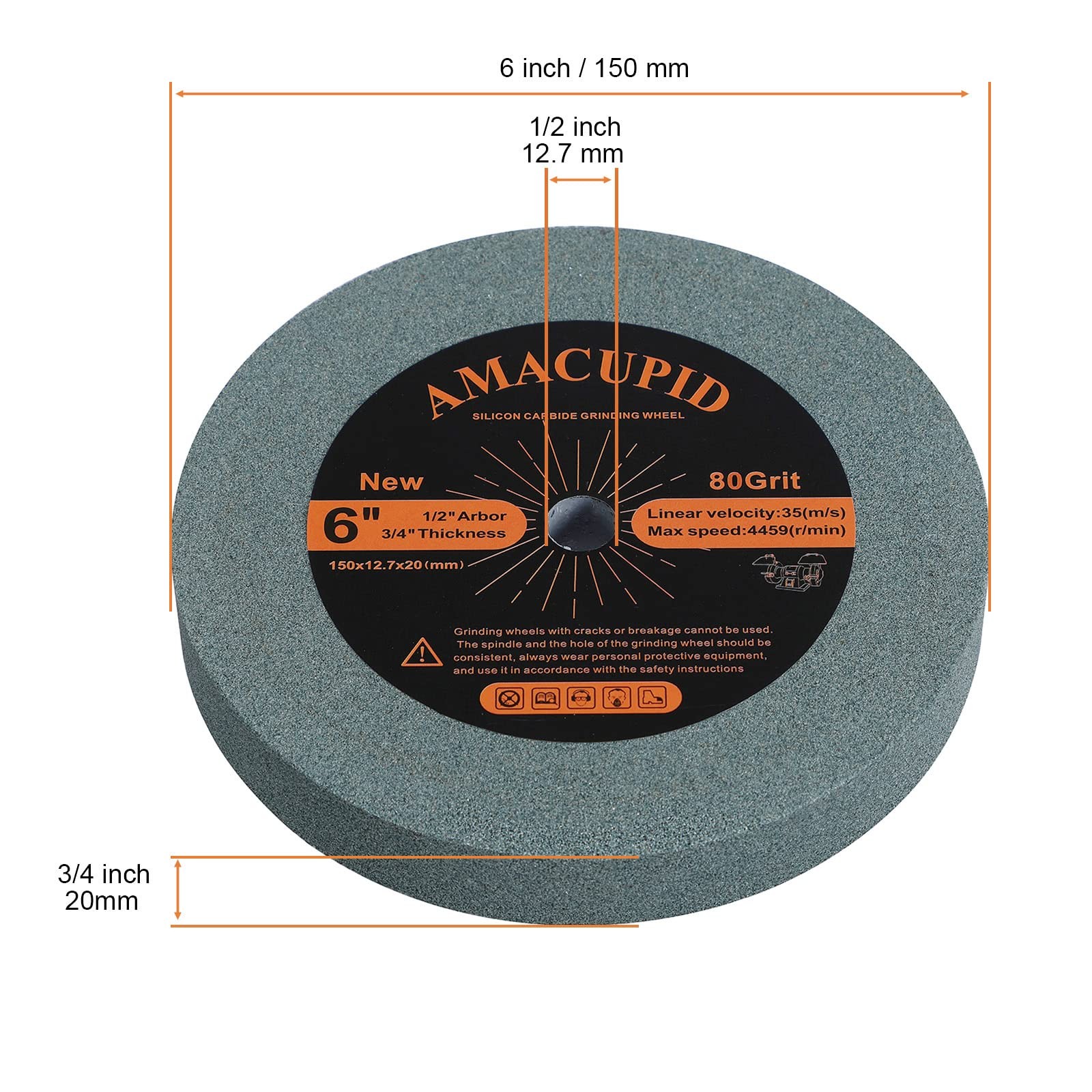 AmaCupid Bench Grinding Wheel 6 inch, Green Silicon Carbide 6 inches