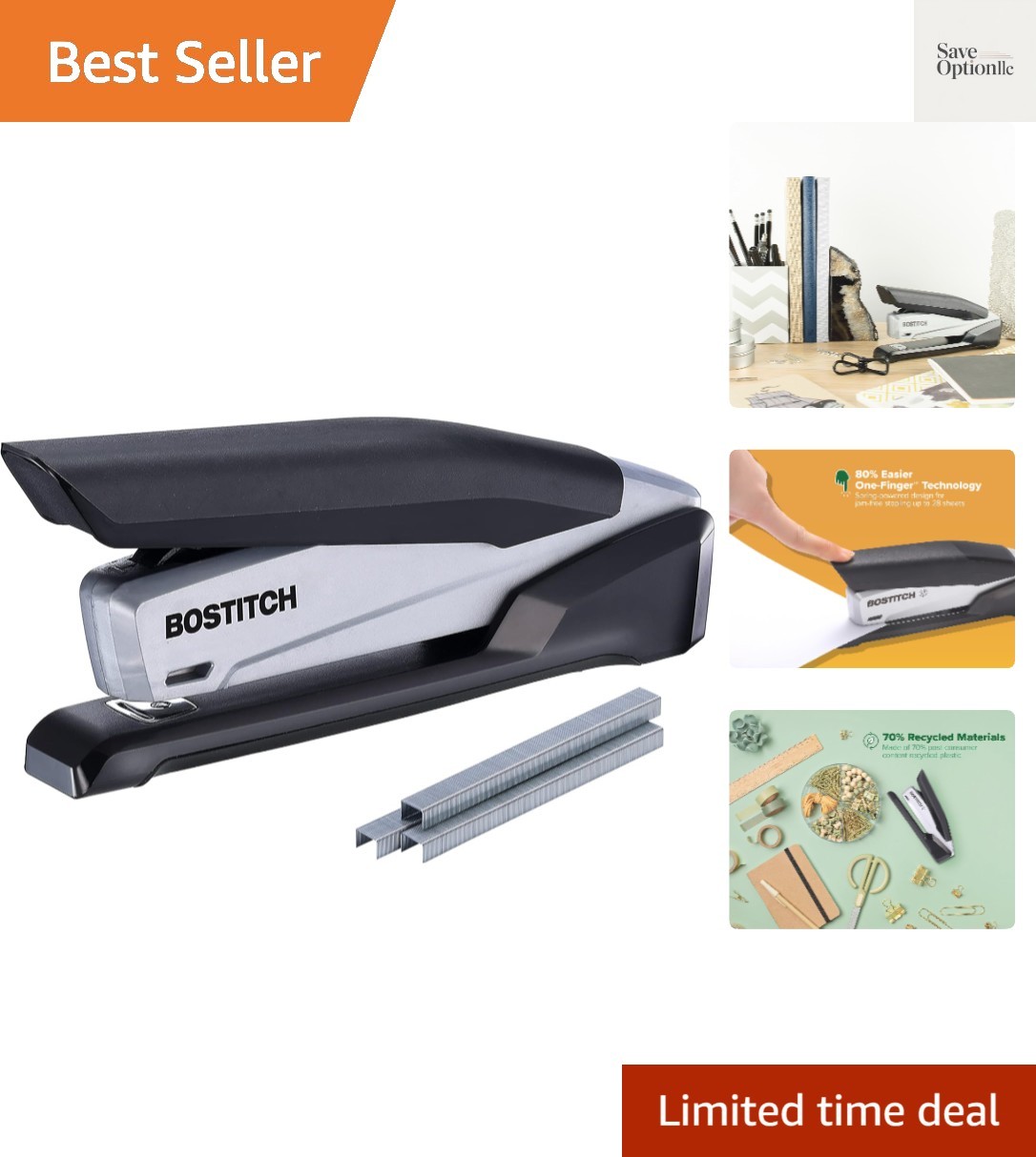 Office InPower Desktop Eco-Friendly Stapler, One-Finger Technology, Jam-Free,…