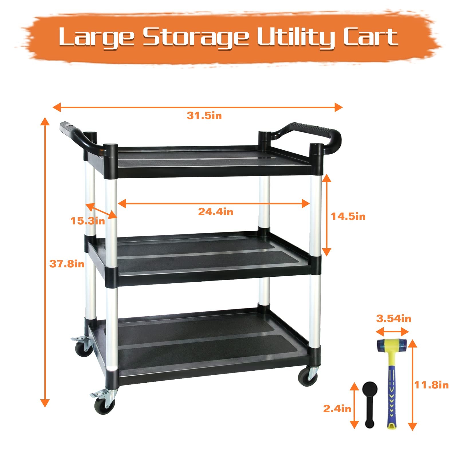 SFESGRER SFES-001 3-Tier Rolling Utility Cart 510 LBS 31.5″X16.9″X38.9″ Black