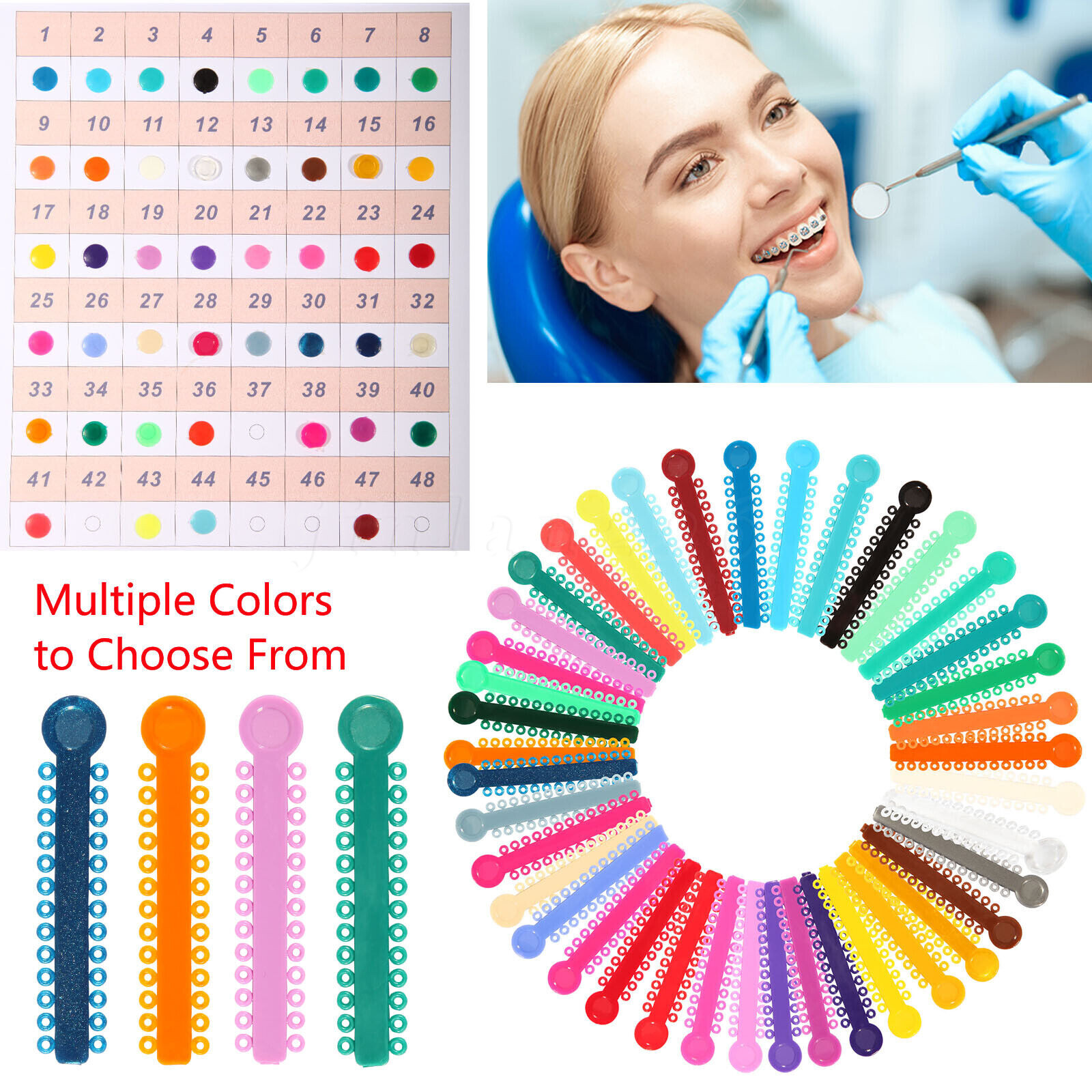 1040pcs Dental Orthodontic Ligature Ties Braces Elastic Rubber Bands 47 Colors