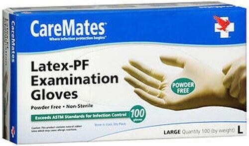 SM CareMates Latex PF Medical Examination Gloves Large 100 Count Box (3 Pack)