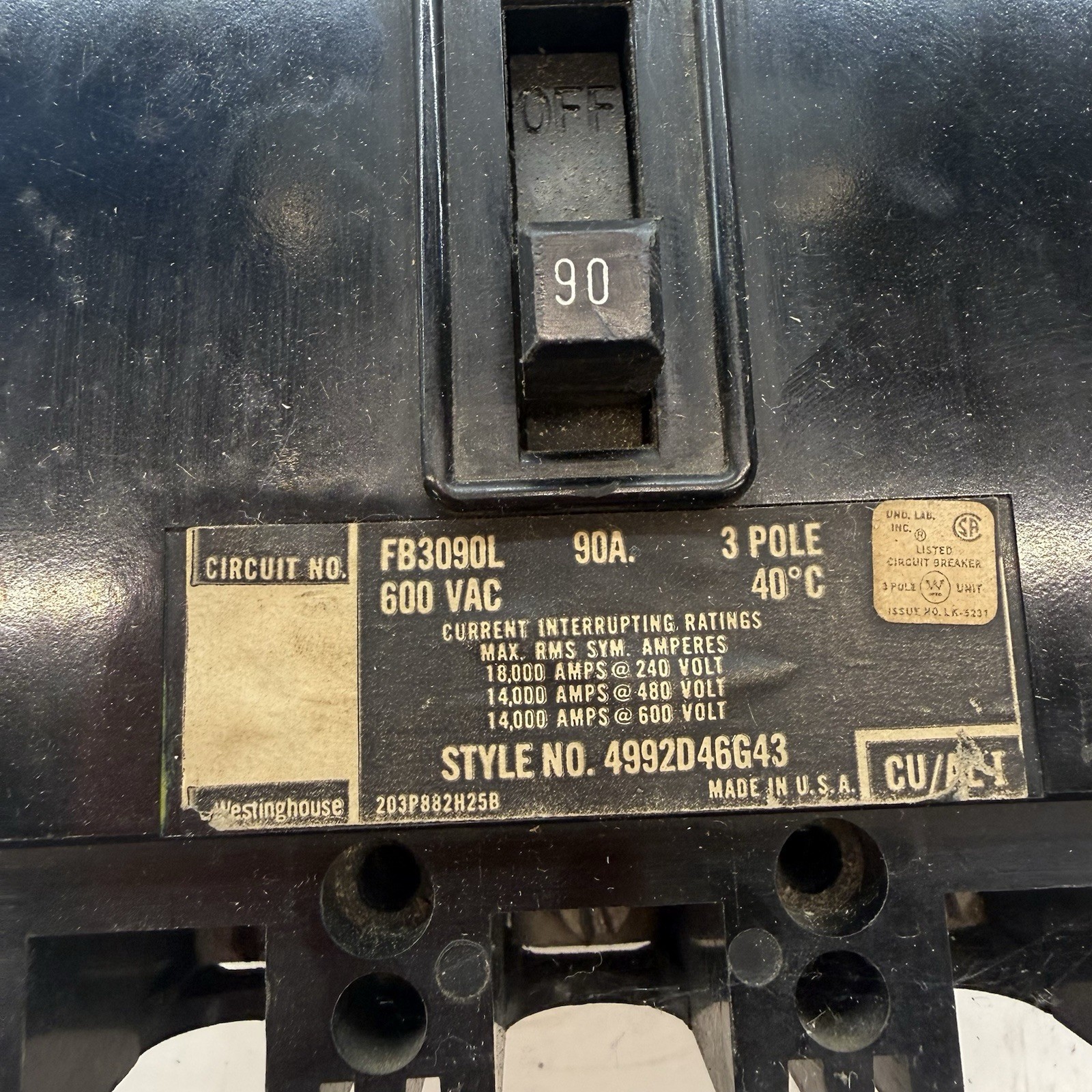 Westinghouse FB3090L Circuit Breaker