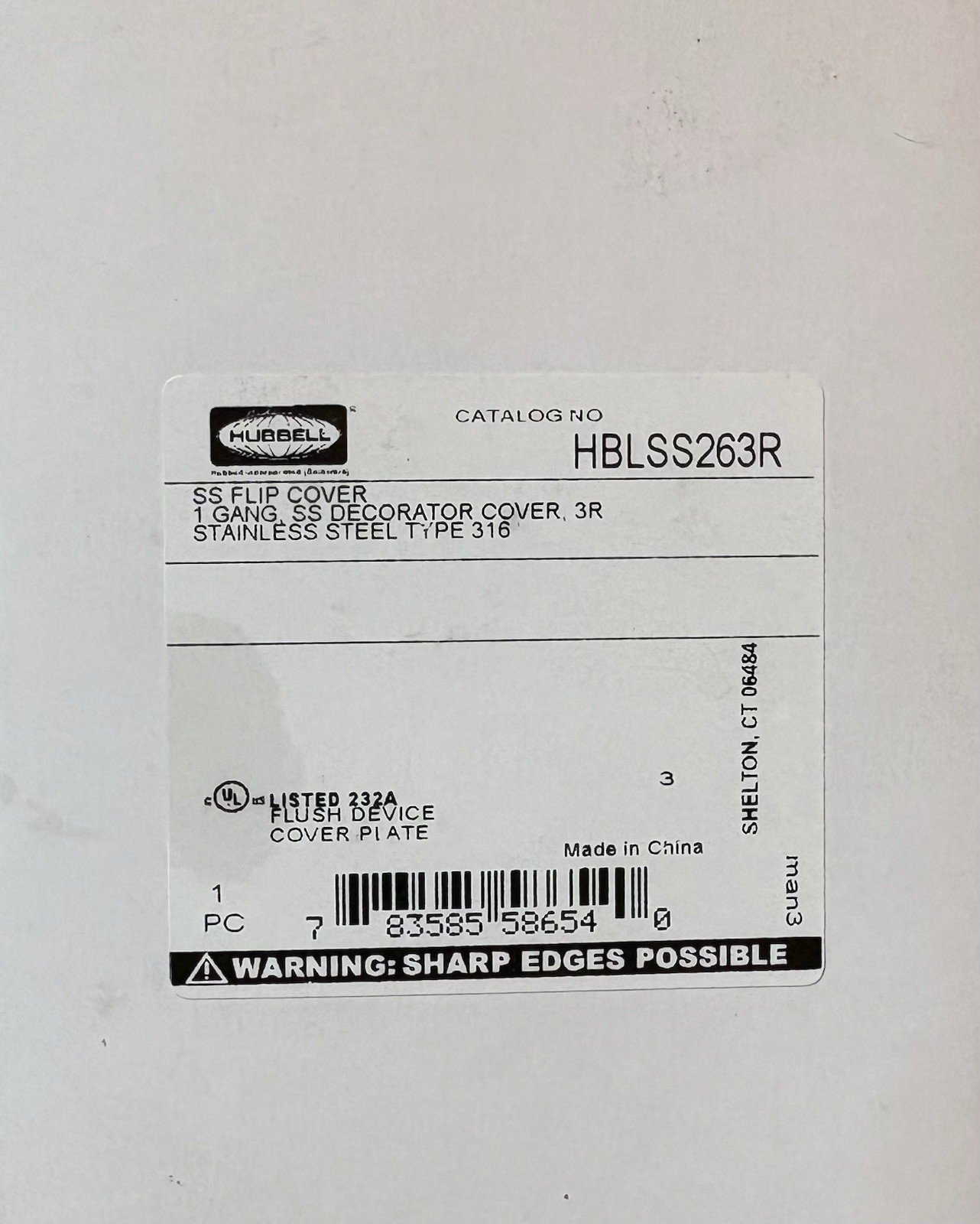 HUBBELL HBLSS263R Weatherproof Wall Plate,Stainless Steel type 316