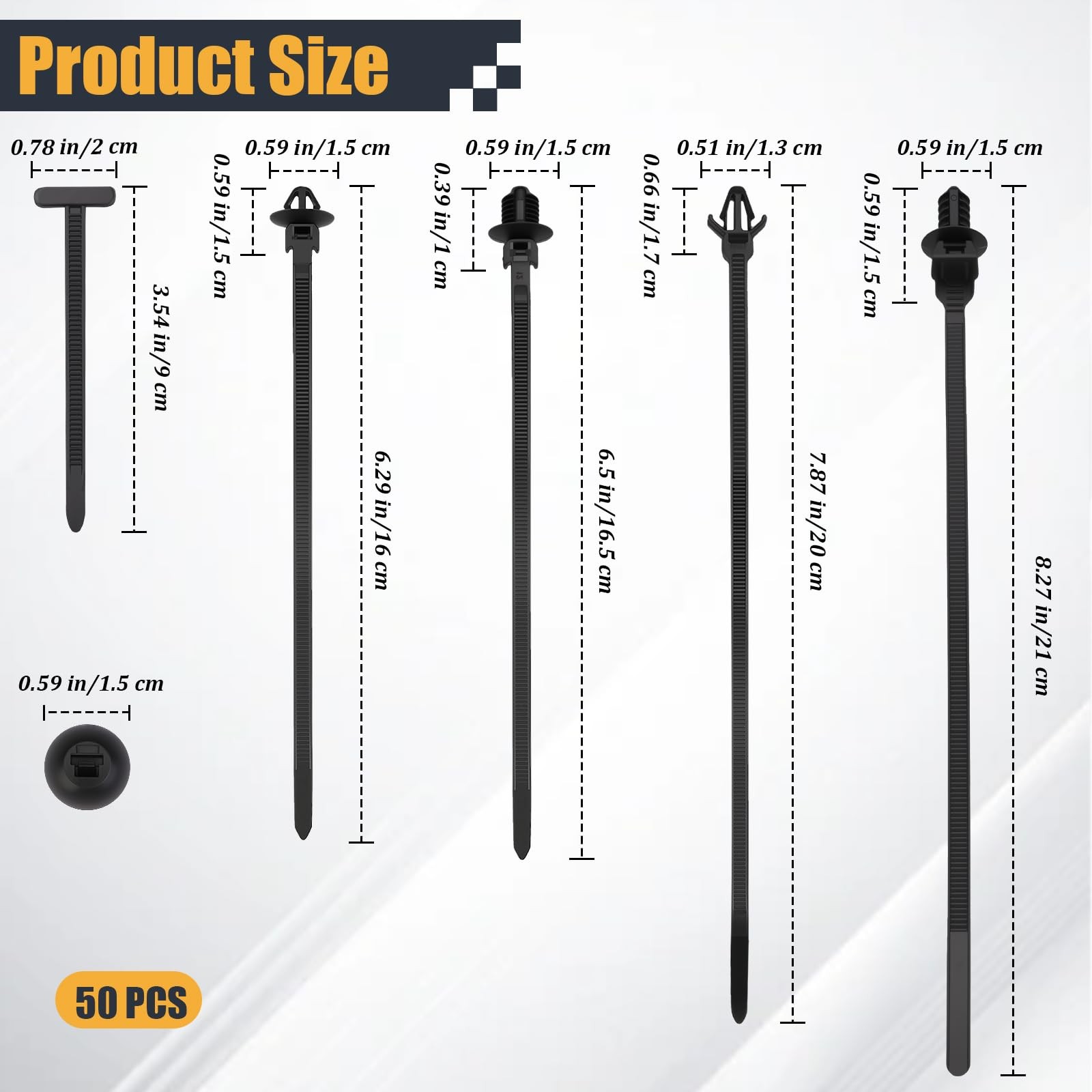 50PCS Universal Nylon Push Mount Cable Zip Tie, Heavy Duty Self Locking Zip T…