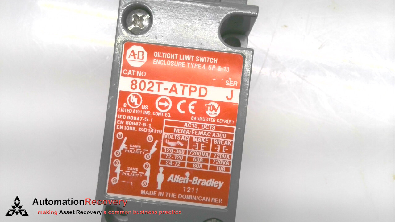 ALLEN BRADLEY 802T-ATPD – SERIES J, OIL-TIGHT LIMIT SWITCH, NEW* #353507