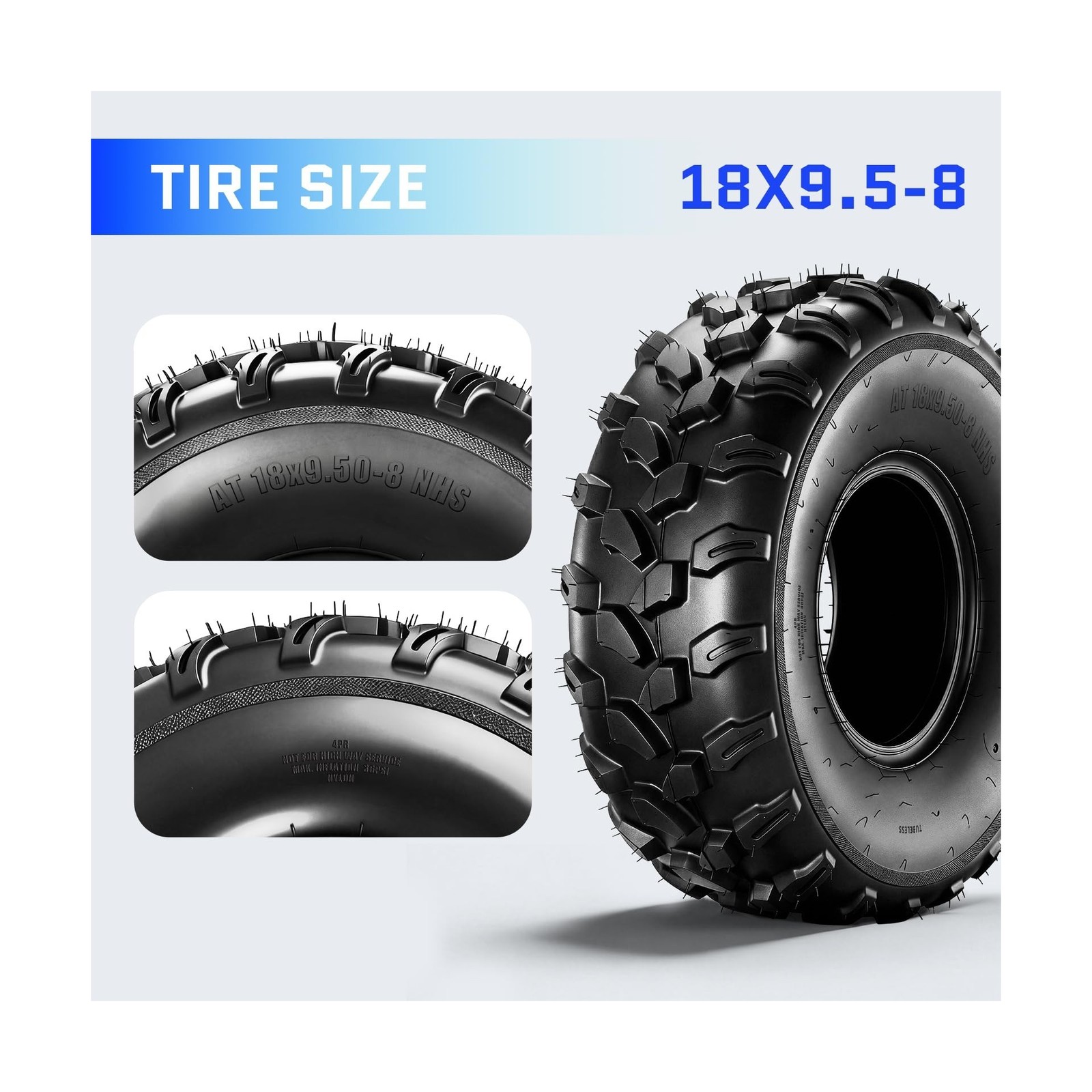 18×9.50-8 ATV Tires,4PR All-Terrain Tires,Tubeless,Pack of 2 | 18×9.50×8 ATV …
