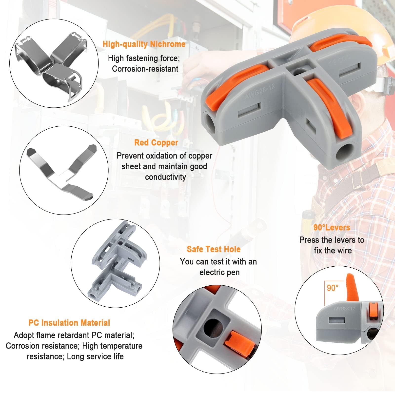 EEEKit 30 PCS Compact Wire Conductor Connector, T Shape Lever Orange, Grey