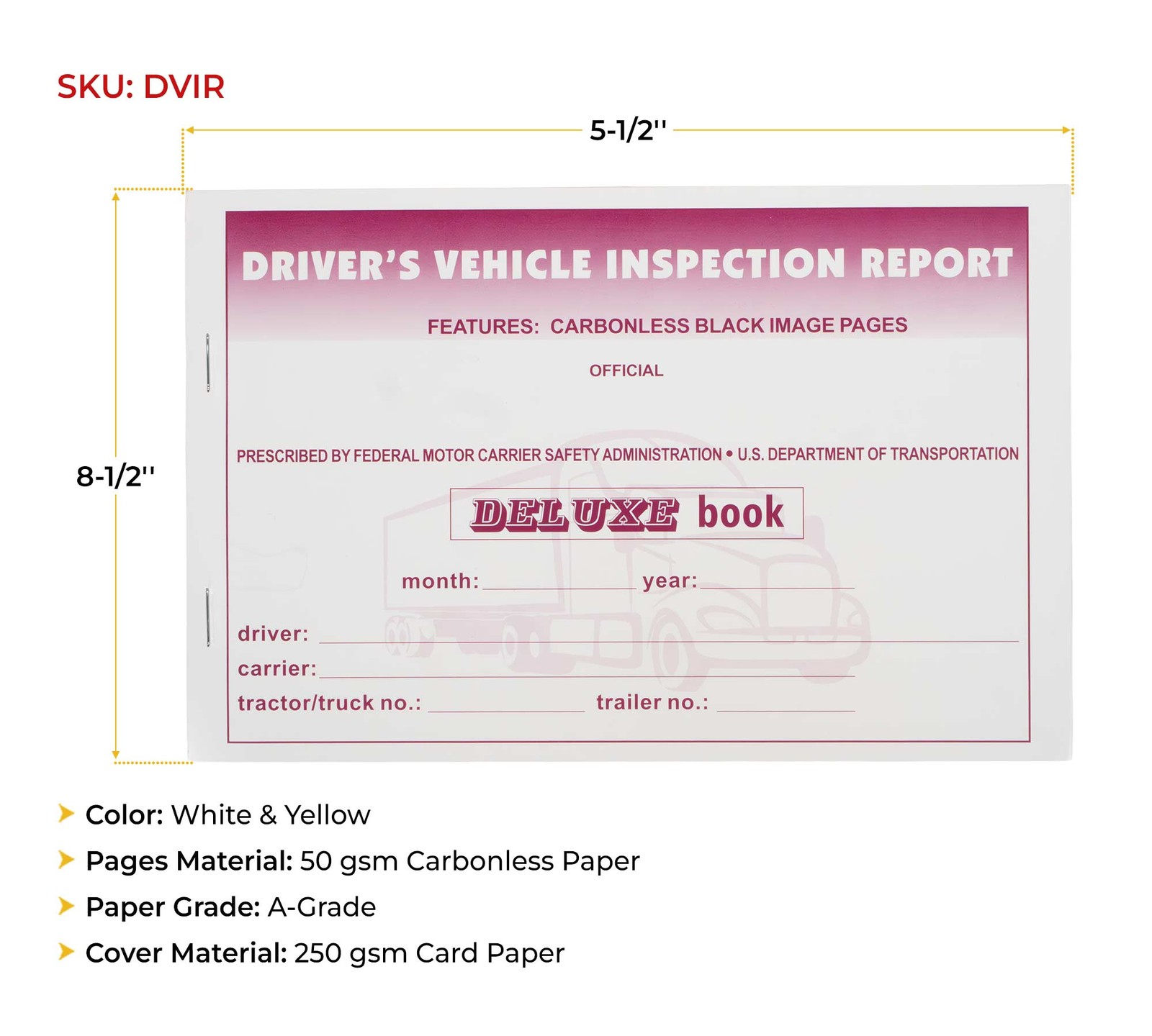 5-1/2″x8-1/2″Driver’s Vehicle Inspection Report Book for Truck Drivers 10 Pcs