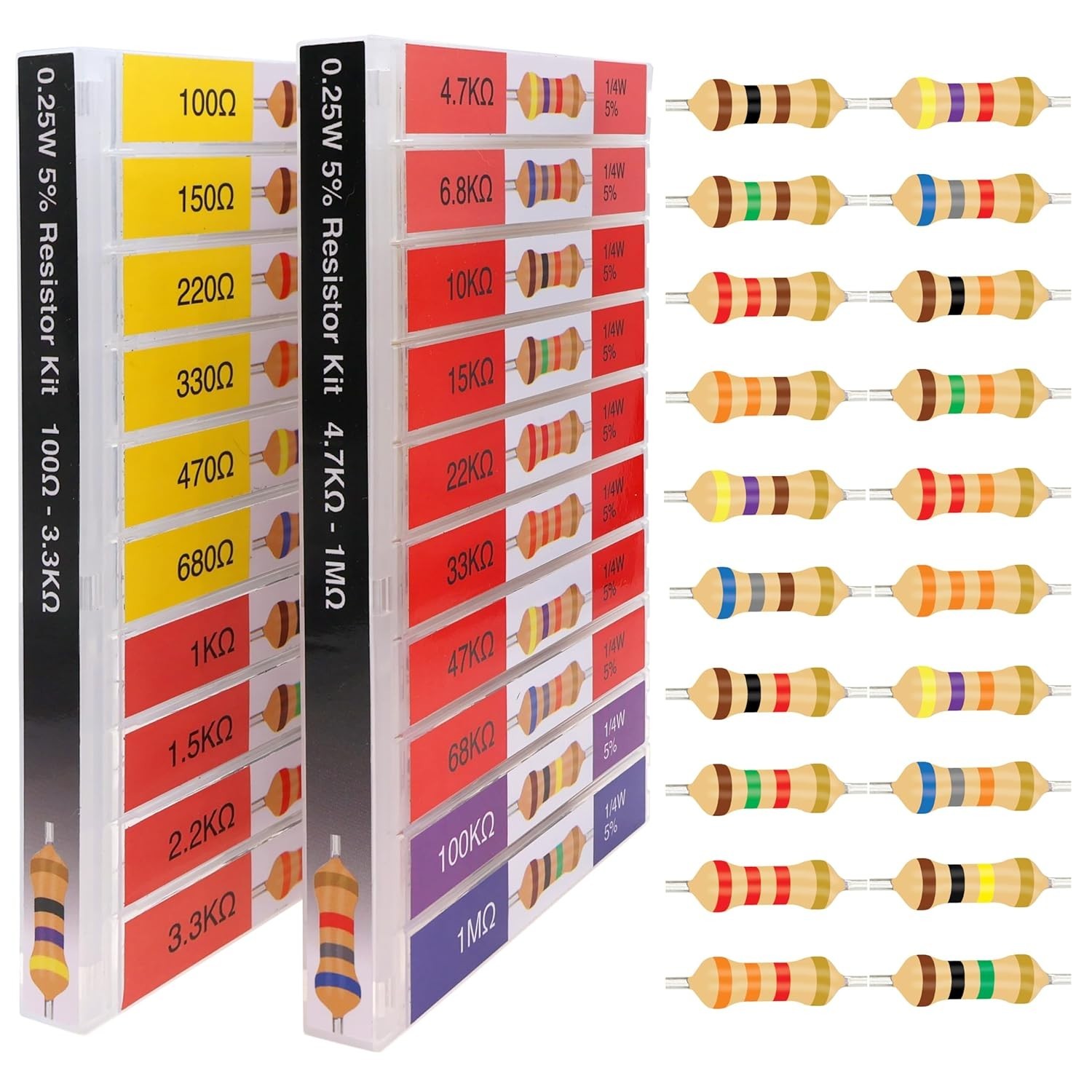 5% Tolerance Carbon Resistor Set: 100Ω-1MΩ Assortment for Electronics – 1/4 Watt