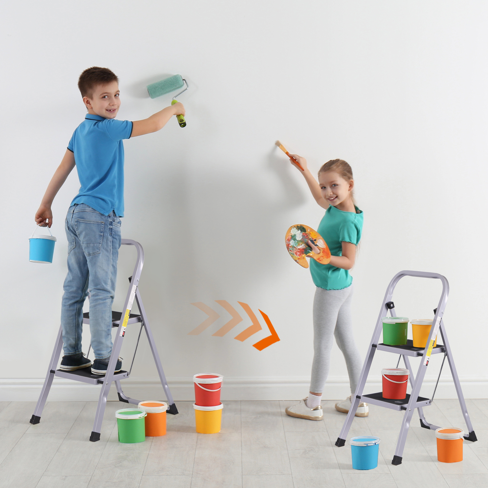 2 Step Ladder w/Anti-Slip Pedal Convenient Handgrip for Home Daily Use Gray
