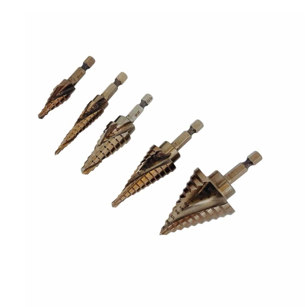 Step Drill Bits, 5PCS HSS Titanium Step Drill Bit Set, HSS Titanium Coating