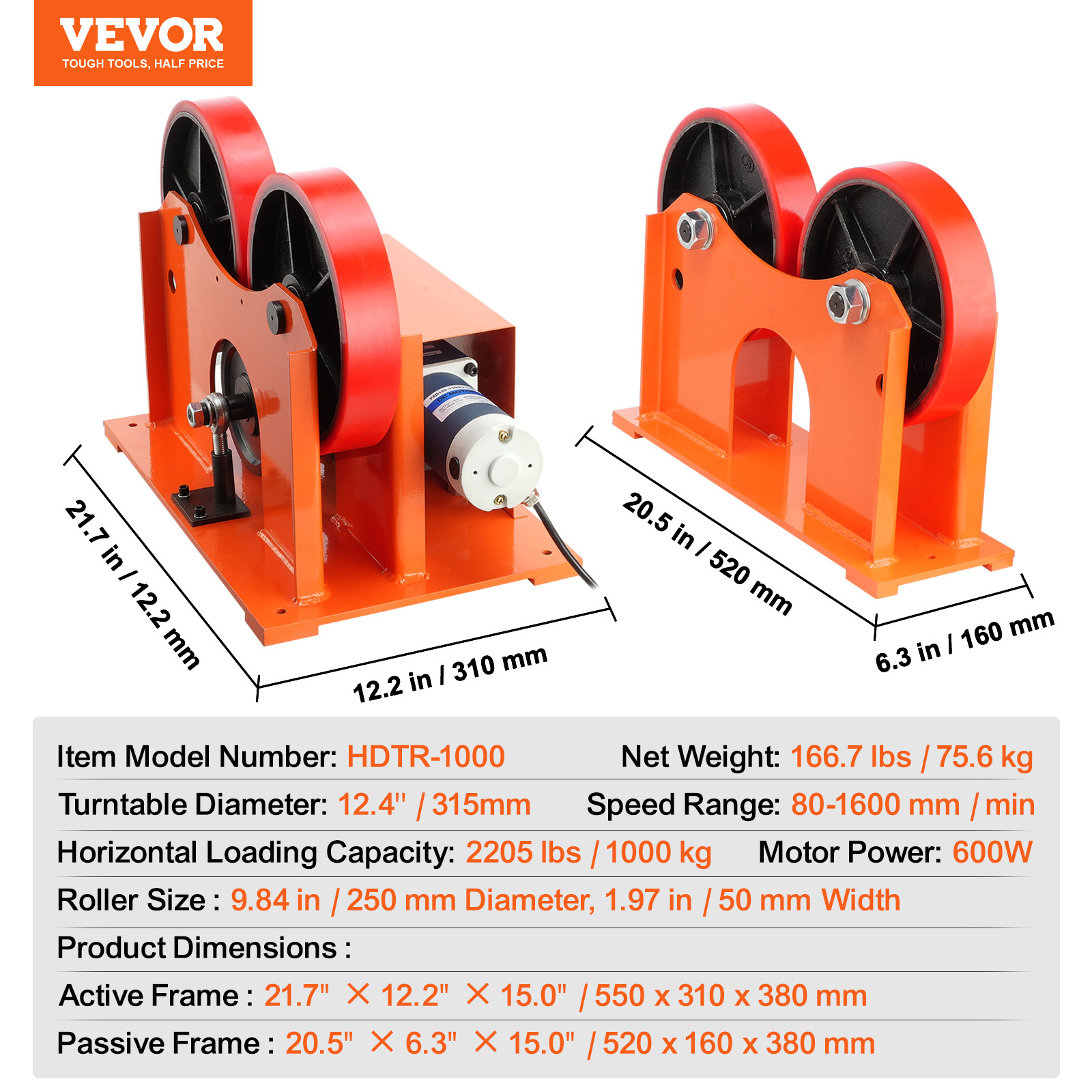 VEVOR Turning Rolls Linkage Roller 1000KG/2205LBS Loading Welding Turning Roll