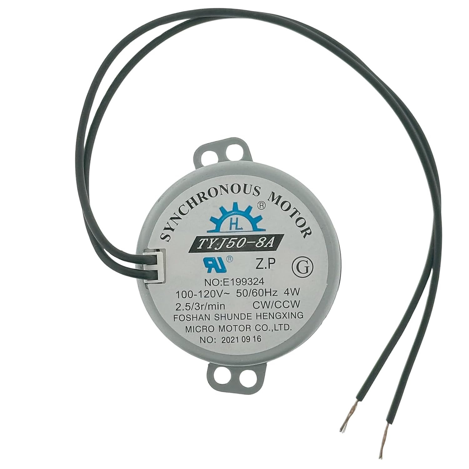TYJ50-8A Synchronous Motor AC 100-120V 50/60Hz 4W 2.5-3Rpm/Min CW/CCW with UL