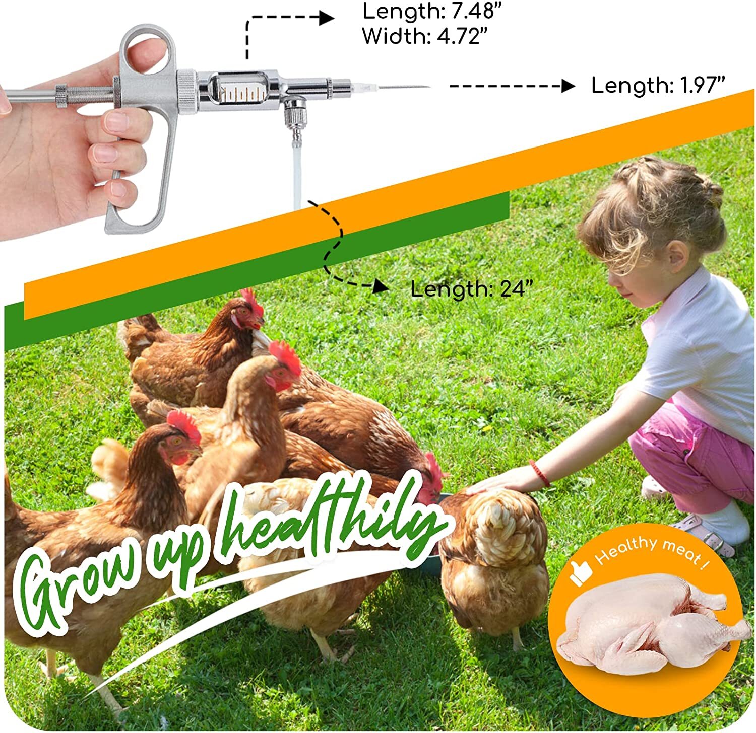 Jeringa Ajustable Inyector de Vacuna para Animales Ganado Bobino,Cerdo,Ovejas