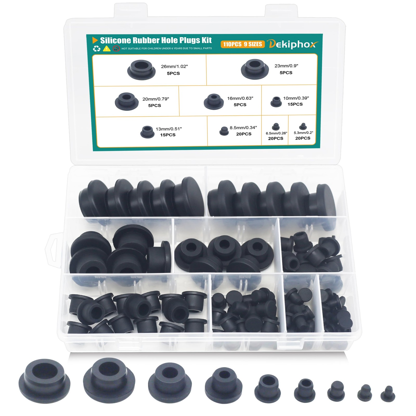 0PCS Black Silicone Rubber Plugs Assorted Sizes T-Shape Hole Stoppers