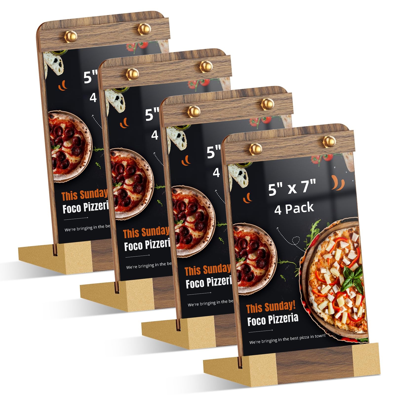 PPH-Sisy 5×7 Acrylic Sign Holders Wood Base 4 Pack