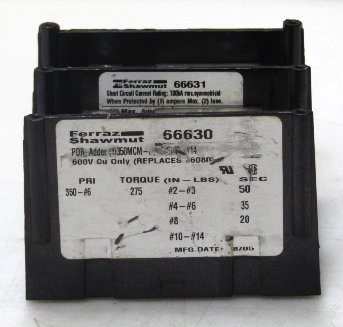 🙌 FERRAZ SHAWMUT 600 VAC POWER DISTRIBUTION BLOCK 2 POLE 66630 & 66631