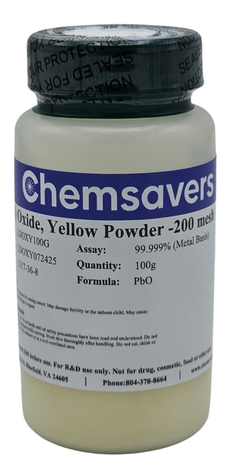 Lead(II) Oxide, Yellow Powder -200 mesh, 99.999% (Metals Basis), 25g